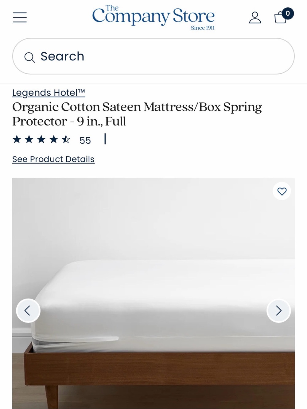 THE COMPANY STORE 100% ORGANIC COTTON SATEEN MATTRESS PROTECTOR: FULL